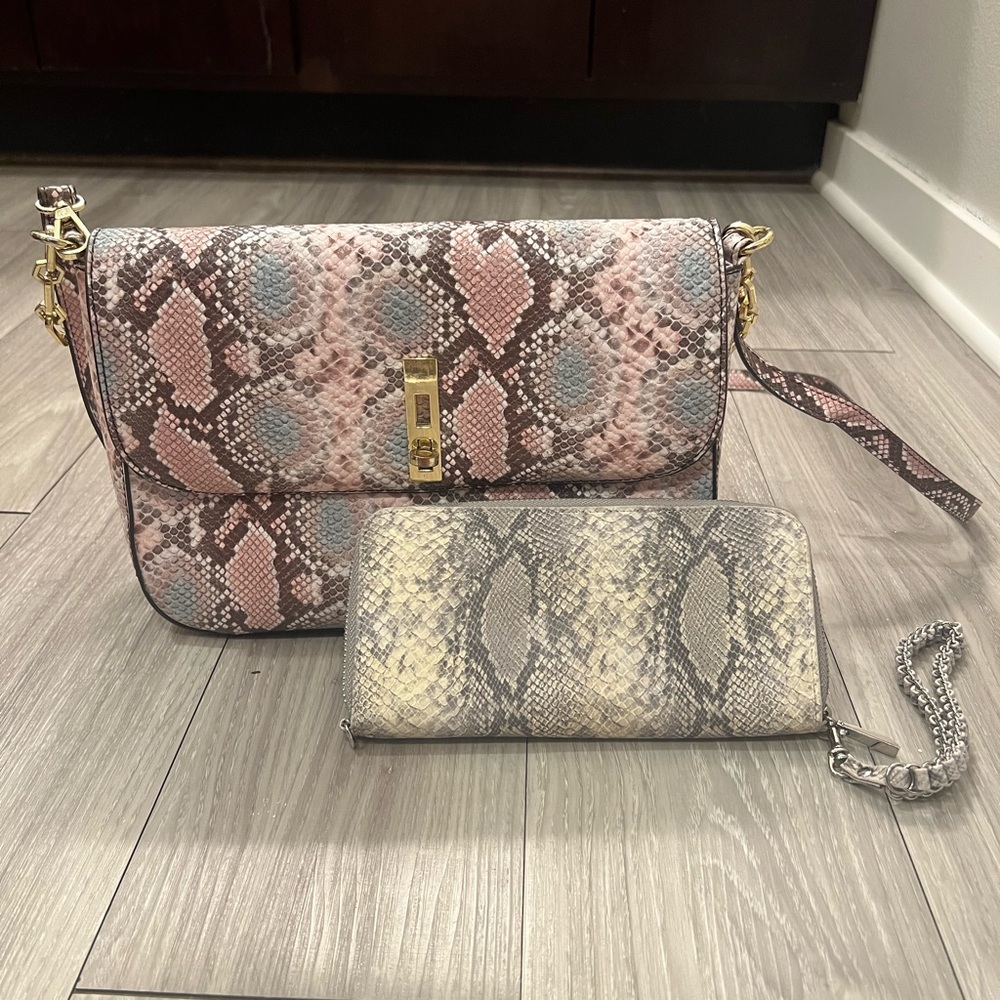 Liz Claiborne & Target - Stylish Pink and Gray Snake Print Women's Bag Set